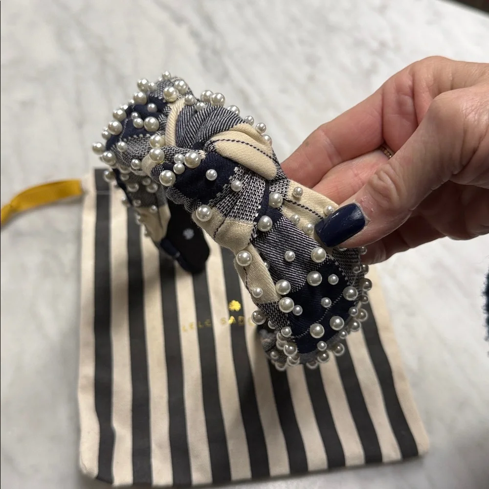 Lele Sadoughi Navy & Cream Knotted Pearl-Embellished Headband